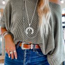 Gray Boatneck Batwing Sleeve Cording Blouse