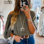 Gray Boatneck Batwing Sleeve Cording Blouse