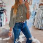 Gray Boatneck Batwing Sleeve Cording Blouse