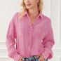 Pink Mineral Wash Crinkle Textured Chest Pockets Shirt