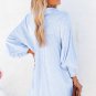 Sky Blue Smocked Cuffed Striped Boyfriend Shirt with Pocket
