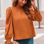 Orange Long Bubble Sleeve Mock Neck Chiffon Blouse