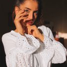 White Rekindle Eyelet Button Down Top