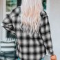 Black Buttons Pocketed Plaid Shacket