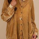 Gold Solid Color Button Up Loose Fit Velvet Shirt