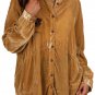 Gold Solid Color Button Up Loose Fit Velvet Shirt