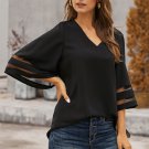 Black Flare Sleeve V Neck Loose Blouse
