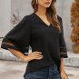 Black Flare Sleeve V Neck Loose Blouse