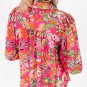 Strawberry Pink Floral Print Smocked Cuff Puff Sleeve Shirt