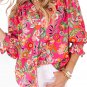 Strawberry Pink Floral Print Smocked Cuff Puff Sleeve Shirt