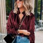 Biking Red Frilled Neck Buttoned Front Velvet Top