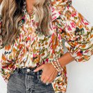 Multicolour Abstract Print 3/4 Puff Sleeve Ruffle Blouse