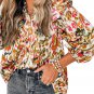 Multicolour Abstract Print 3/4 Puff Sleeve Ruffle Blouse