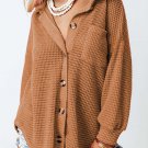 Brown Waffle Knit Button Up Casual Shirt