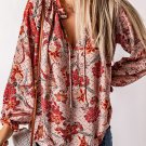 Pink Split V Neck Printed Blouse