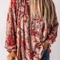 Pink Split V Neck Printed Blouse