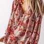 Pink Split V Neck Printed Blouse