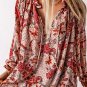 Pink Split V Neck Printed Blouse