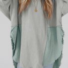 Grey Crinkle Splicing Raw Hem High Low Oversized Blouse