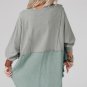 Grey Crinkle Splicing Raw Hem High Low Oversized Blouse