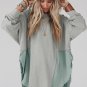 Grey Crinkle Splicing Raw Hem High Low Oversized Blouse