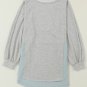 Grey Crinkle Splicing Raw Hem High Low Oversized Blouse