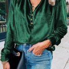 Blackish Green Frilled Neck Buttoned Front Velvet Top