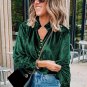 Blackish Green Frilled Neck Buttoned Front Velvet Top