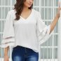White Flare Sleeve V Neck Loose Blouse