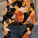 Black Floral Print Mock Neck Blouse