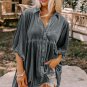 Dark Grey 3/4 Sleeve Tunic Babydoll Velvet Shirt