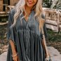 Dark Grey 3/4 Sleeve Tunic Babydoll Velvet Shirt