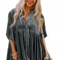 Dark Grey 3/4 Sleeve Tunic Babydoll Velvet Shirt