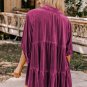 Pitaya Pink 3/4 Sleeve Tunic Babydoll Velvet Shirt
