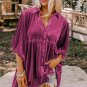 Pitaya Pink 3/4 Sleeve Tunic Babydoll Velvet Shirt