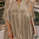 Pale Khaki 3/4 Sleeve Tunic Babydoll Velvet Shirt