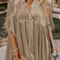 Pale Khaki 3/4 Sleeve Tunic Babydoll Velvet Shirt