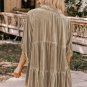 Pale Khaki 3/4 Sleeve Tunic Babydoll Velvet Shirt