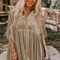 Pale Khaki 3/4 Sleeve Tunic Babydoll Velvet Shirt