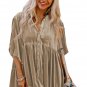 Pale Khaki 3/4 Sleeve Tunic Babydoll Velvet Shirt