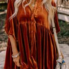 Chestnut 3/4 Sleeve Tunic Babydoll Velvet Shirt