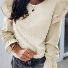 Beige Ruffled Flounce Sleeve Corduroy Blouse