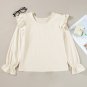 Beige Ruffled Flounce Sleeve Corduroy Blouse