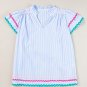 Sky Blue Stripe Ricrac Trim Split Neck Striped Ruffled Sleeve Blouse