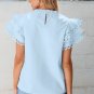Beau Blue Layered Ric Rac Cap Sleeve Filled Neck Blouse