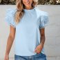 Beau Blue Layered Ric Rac Cap Sleeve Filled Neck Blouse