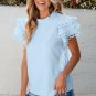 Beau Blue Layered Ric Rac Cap Sleeve Filled Neck Blouse