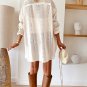 Beige Lace Crochet Collared Tunic Oversized Shirt