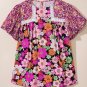 Rose Red Bubble Sleeve Lace Trim Floral Mixed Print Blouse