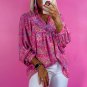 Bonbon Abstract Print Collared V Neck Babydoll Blouse